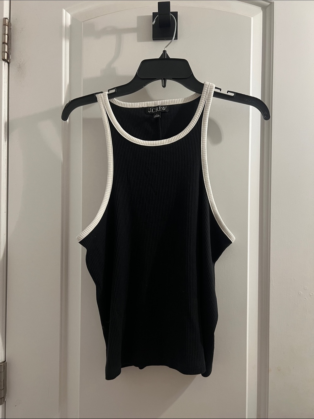 J. Crew Black Ribbed Tank with White Trim Accents